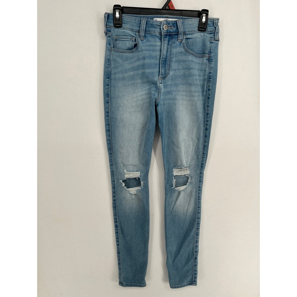 Hollister Curvy High-Rise Super Skinny Jeans Distressed Light Wash Blue 4R W27